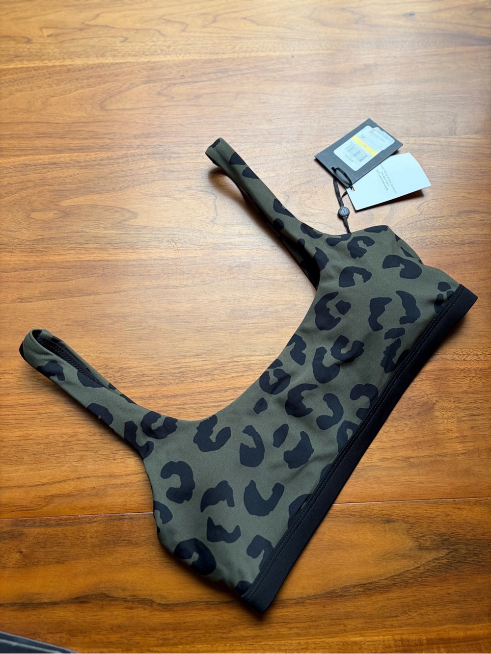 DKNY Leopard Bikini Top Olive Green M UPF 50 NWT